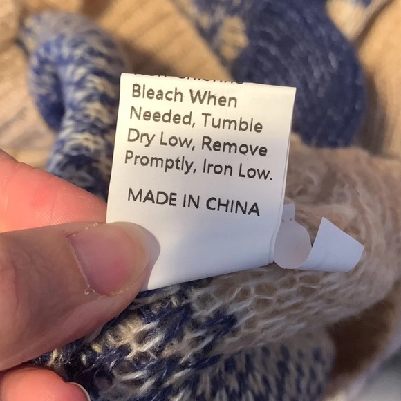 100% mohair tan blue white womens size large crew neck sweater Scandinavian knit - Picture 5 of 9